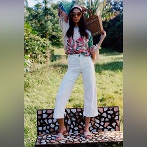 Anthropologie Pilcro White Denim Cropped Wide-Leg Jeans Size 30